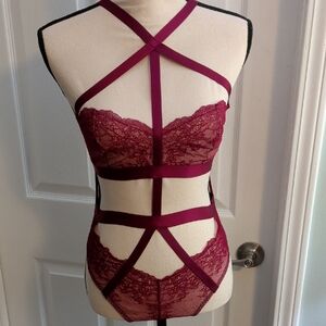 Victoria's Secret Burgundy Lace Strappy Bra Set